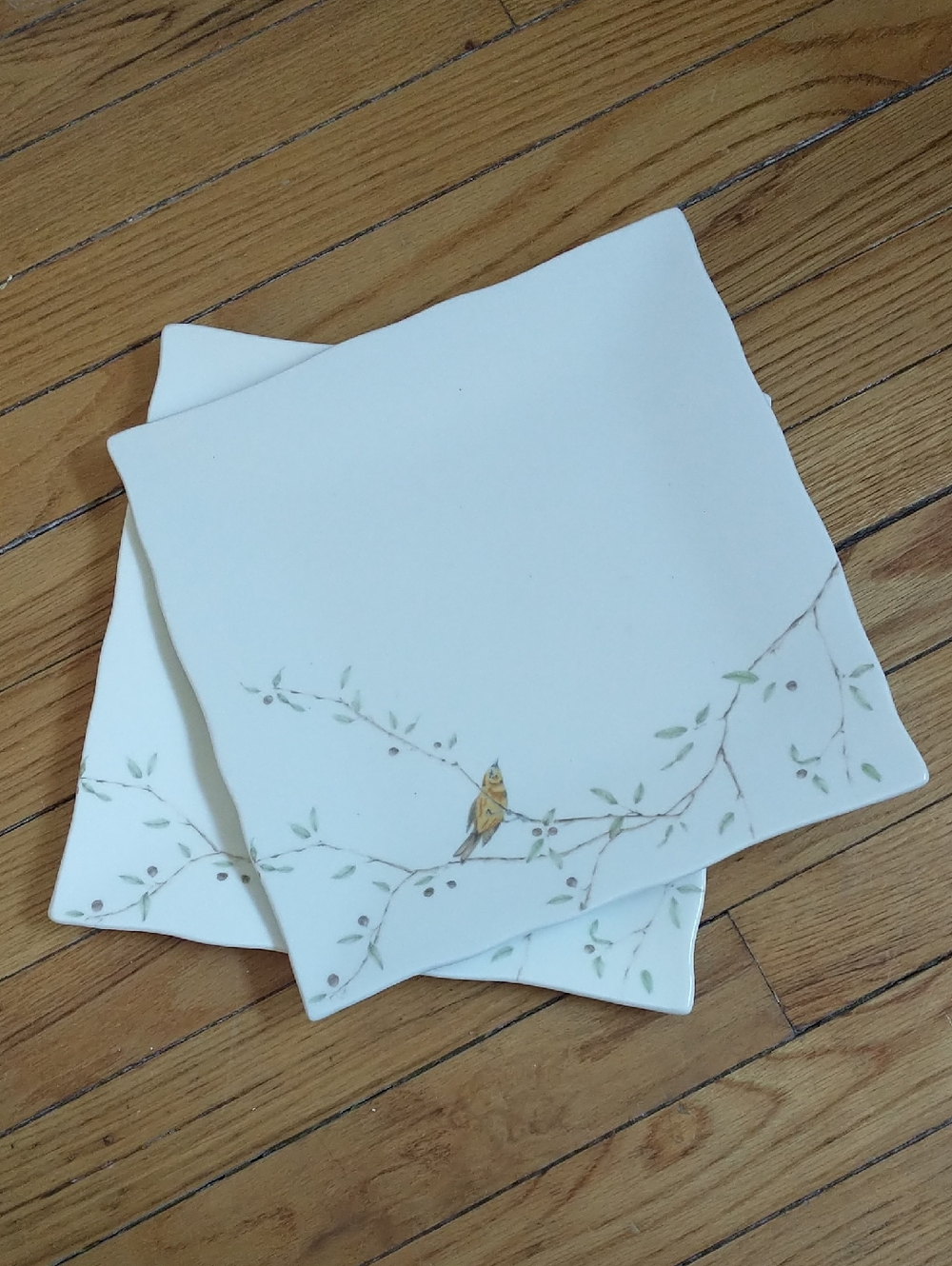 222 Fifth Pts International White Ceramic Square Dinner Plates Early Bird 2X Set